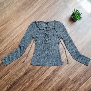 Forever 21 Lace Up Ribbed Long Sleeve Top